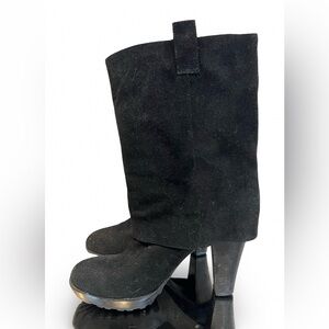 Nine West Black Suede Bootcut Heeled Boots Size 10M